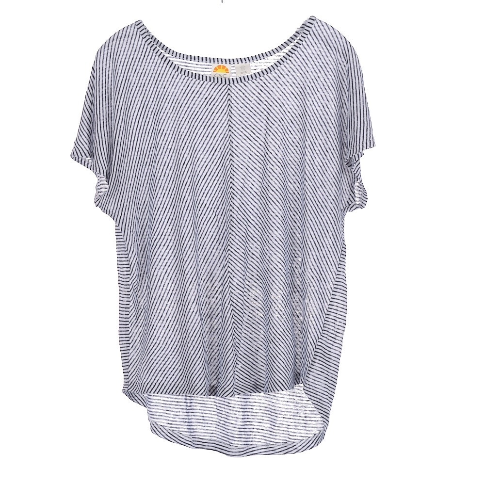 C&C California Navy and White Striped Short Sleeve Top 100% Linen Size M
